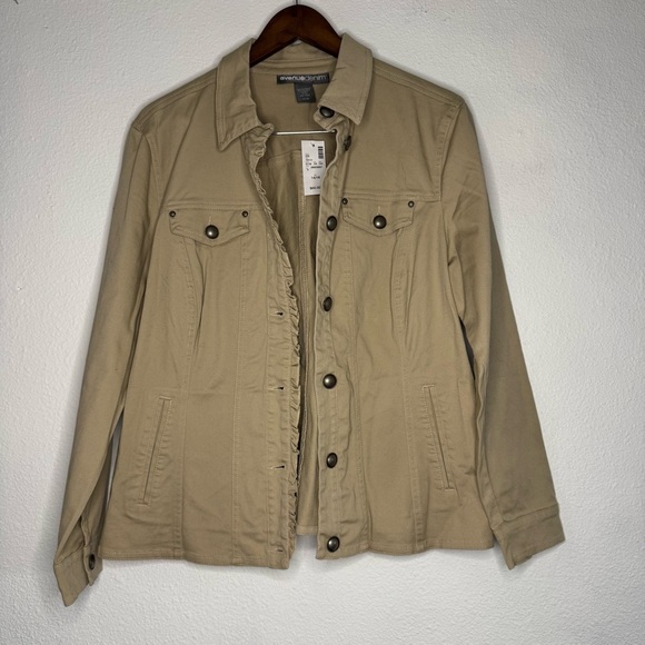 Avenue Tan Ruffle Button Front Trucker Jacket Size 14 16 Grunge Street Style - Picture 13 of 14